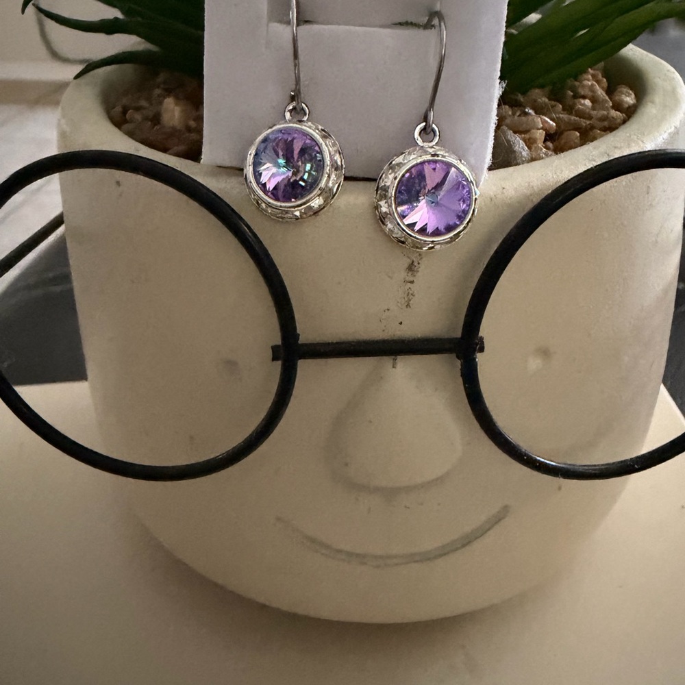 Elegant Silver and Purple Crystal Earrings
